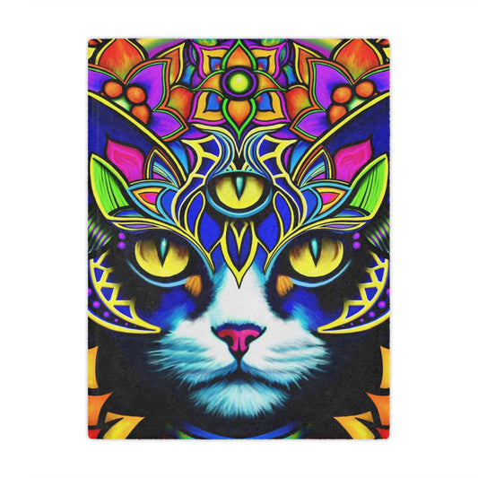 Psychedelic Cat Minky Blanket, Cozy Throw for Cat Lovers, Colorful Pet Decor, Unique Gift for Birthdays, Home Accents, Animal Art