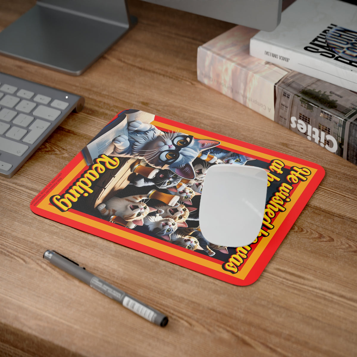 Quirky Cat Mouse Pad - Perfect for Readers, Fun Office Decor, Gift for Cat Lovers, Home or Work Station Upgrade