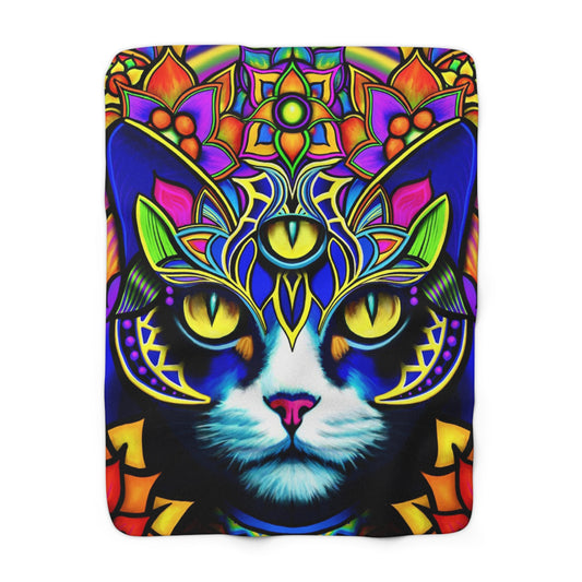 Vibrant Cat Sherpa Fleece Blanket, Cozy Gift for Cat Lovers, Colorful Home Decor, Perfect for Holidays, Yoga, Relaxation