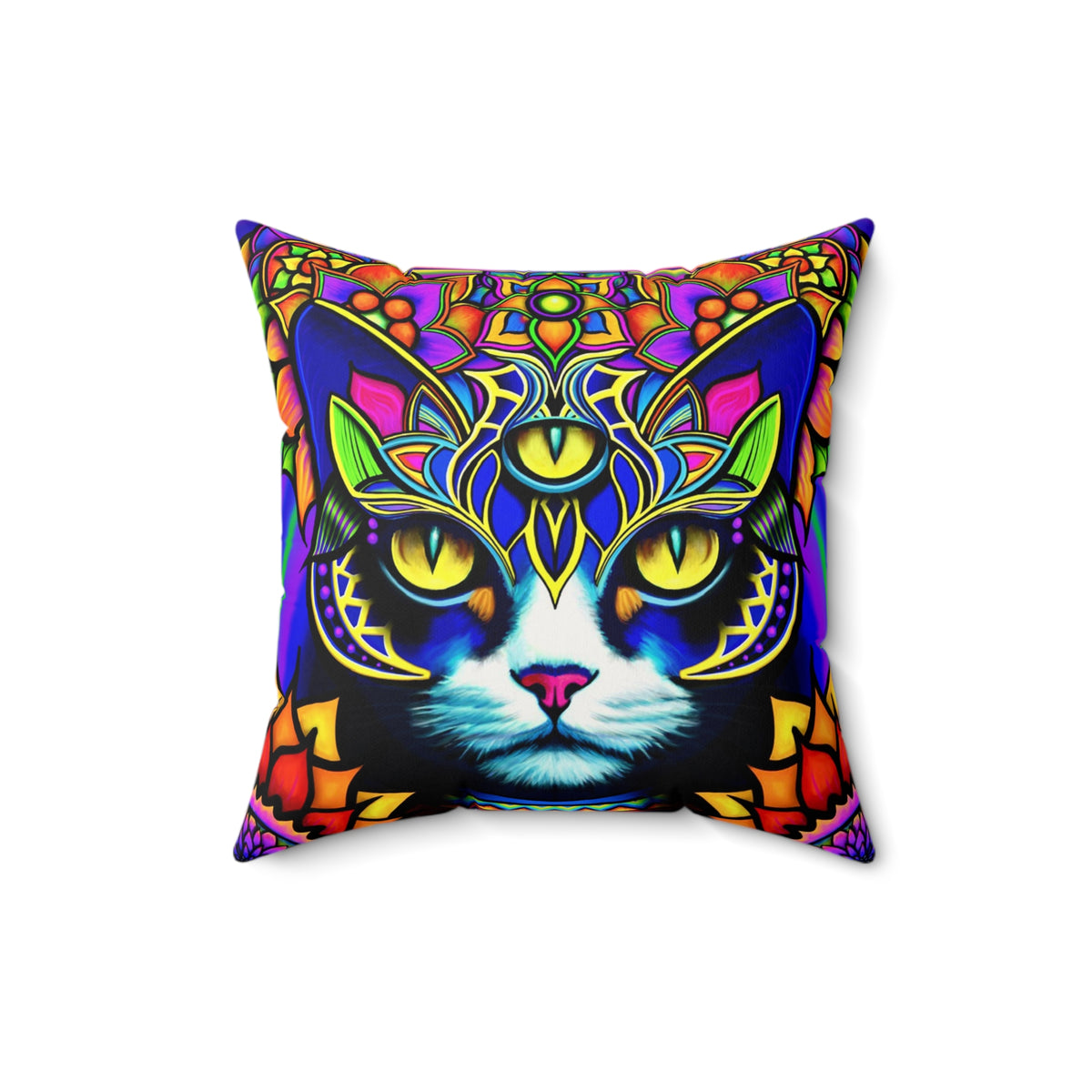 Psychedelic Cat Faux Suede Pillow Cover, Bohemian Decor, Cat Lover Gift, Psychedelic Home Accent, Artful Cushion for Living Room