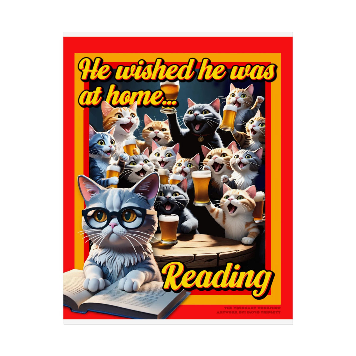 Cozy Cat Reading Poster, Home Decor, Gift for Cat Lovers, Cozy Vibes, Unique Wall Art, Reading Enthusiasts