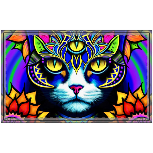 Psychedelic Cat Art Doormat | Colorful Polyester Entry Mat, Cat Lover Gift, Home Decor, Pet Accessory, Boho Entrance Mat