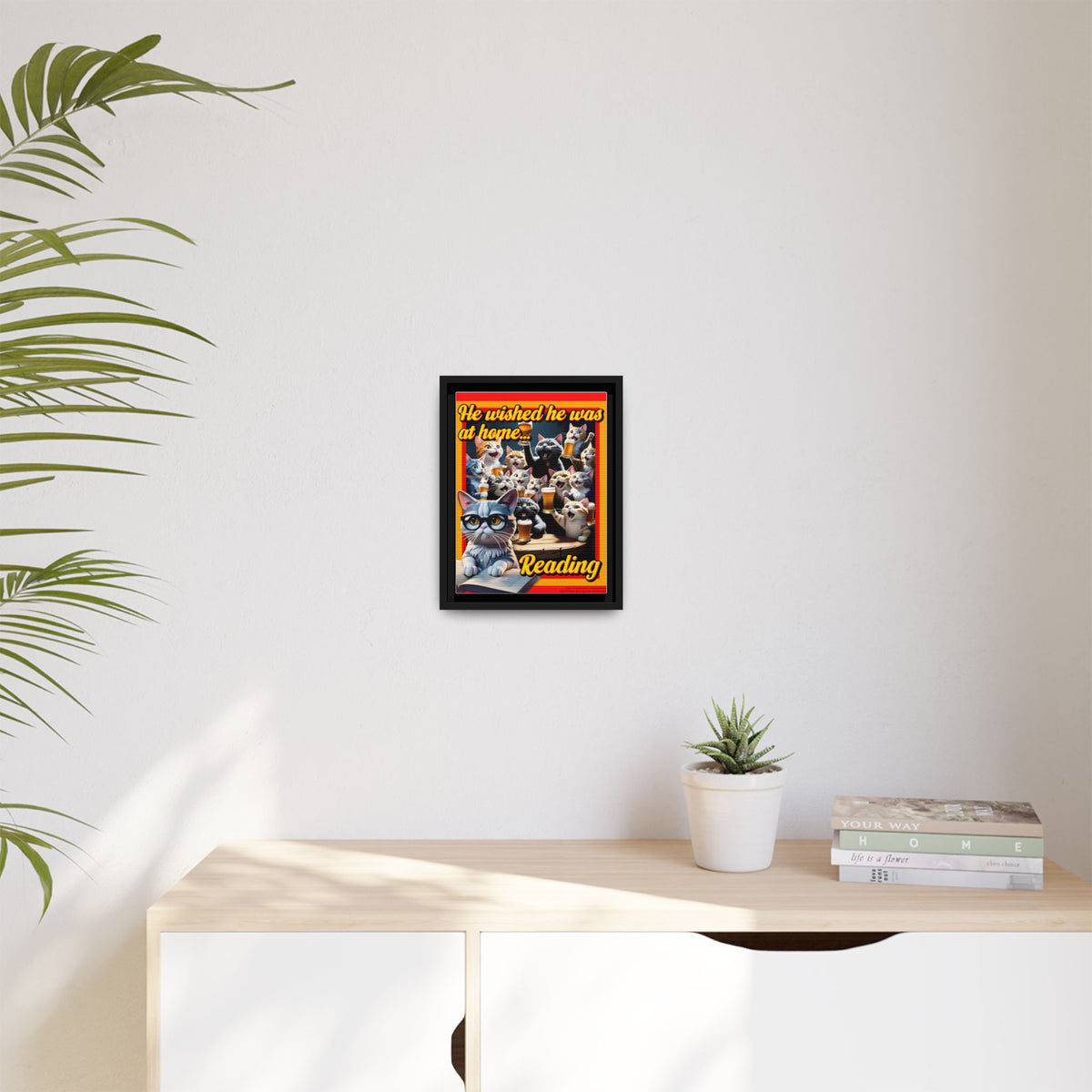 Cat-Themed Framed Canvas Art Print | Perfect Gift for Cat Lovers, Home Decor, Reading Nook, Cat Lover Gift, Fun Wall Art