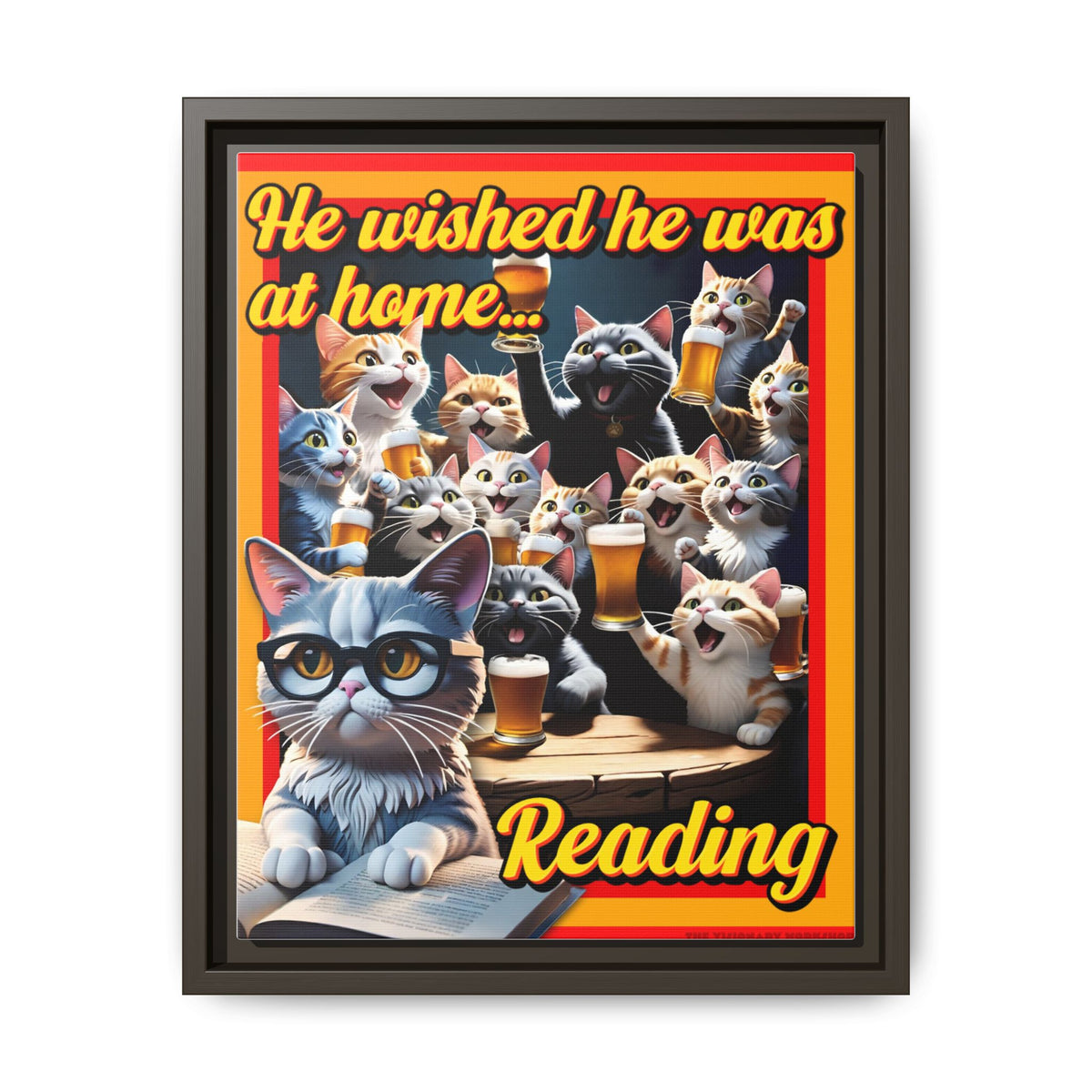 Cat-Themed Framed Canvas Art Print | Perfect Gift for Cat Lovers, Home Decor, Reading Nook, Cat Lover Gift, Fun Wall Art
