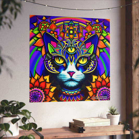 Vibrant Cat Fine Art Poster, Psychedelic Wall Art, Colorful Cat Print, Home Decor for Cat Lovers, Gift for Cat Owners