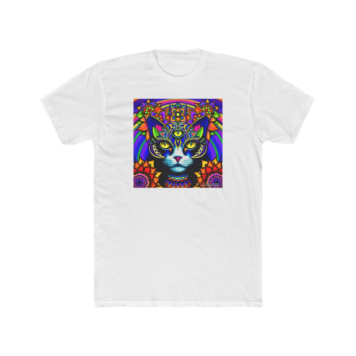 Psychedelic Cat Art Tee, Psychedelic Graphic T-Shirt, Unisex Crew Top, Gift for Cat Lovers, Bohemian Style Apparel, Festival Outfit