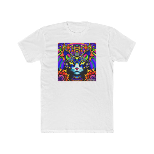 Psychedelic Cat Art Tee, Psychedelic Graphic T-Shirt, Unisex Crew Top, Gift for Cat Lovers, Bohemian Style Apparel, Festival Outfit