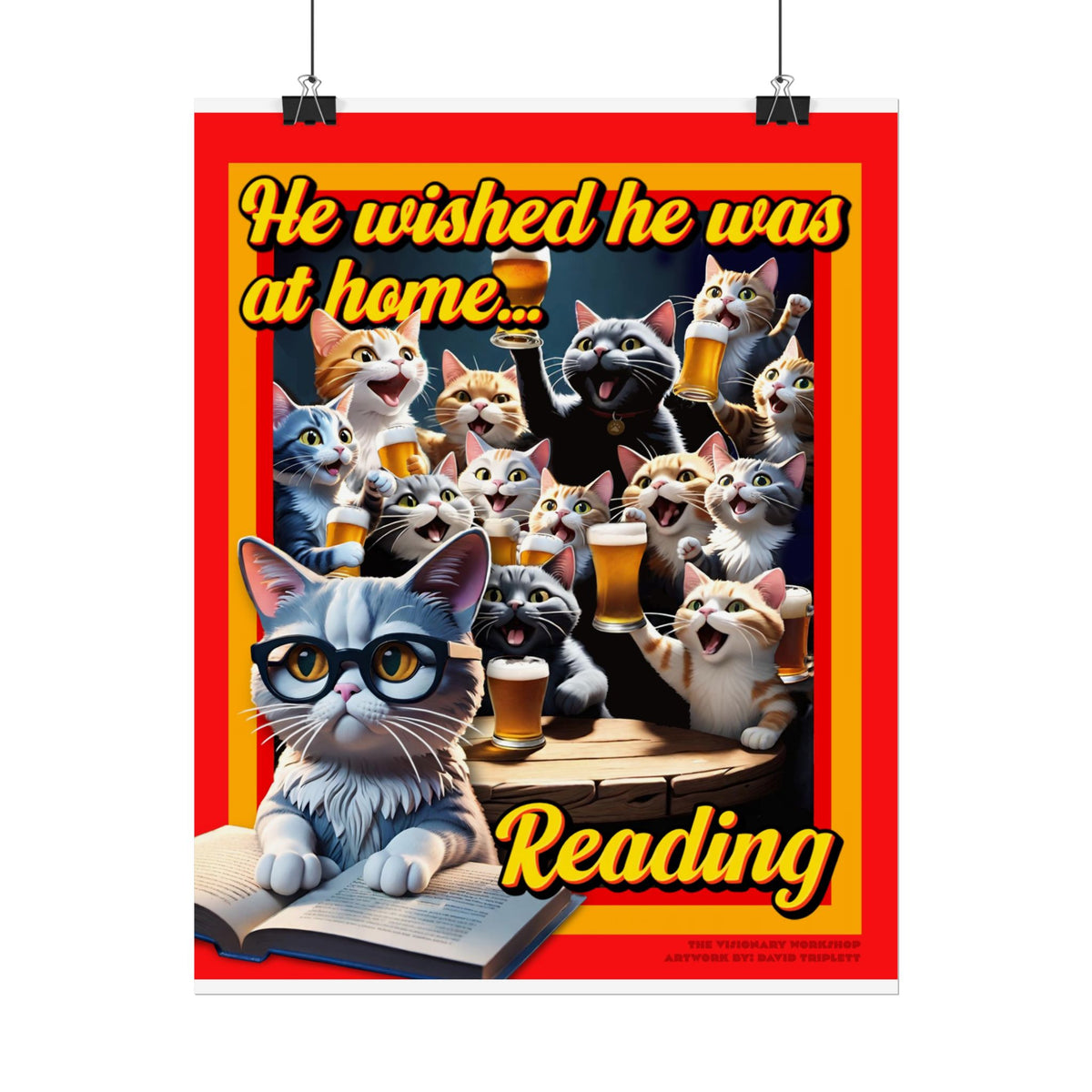 Cozy Cat Reading Poster, Home Decor, Gift for Cat Lovers, Cozy Vibes, Unique Wall Art, Reading Enthusiasts