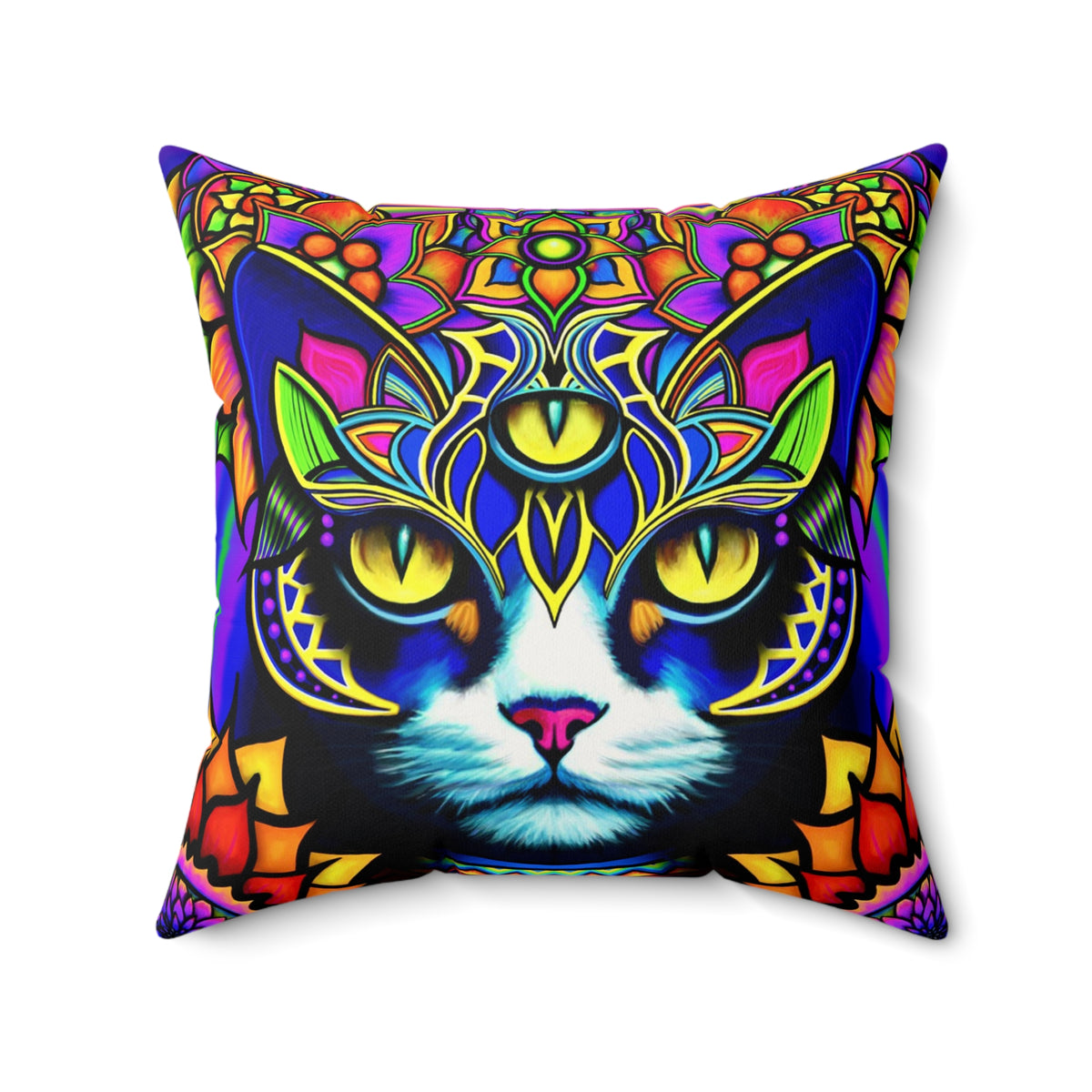 Psychedelic Cat Faux Suede Pillow Cover, Bohemian Decor, Cat Lover Gift, Psychedelic Home Accent, Artful Cushion for Living Room