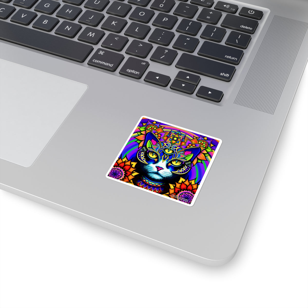 Psychedelic Cat Art Stickers, Colorful Square Stickers for Cat Lovers, Laptop Decal, Unique Gift for Pet Owners, Fun Party Favors