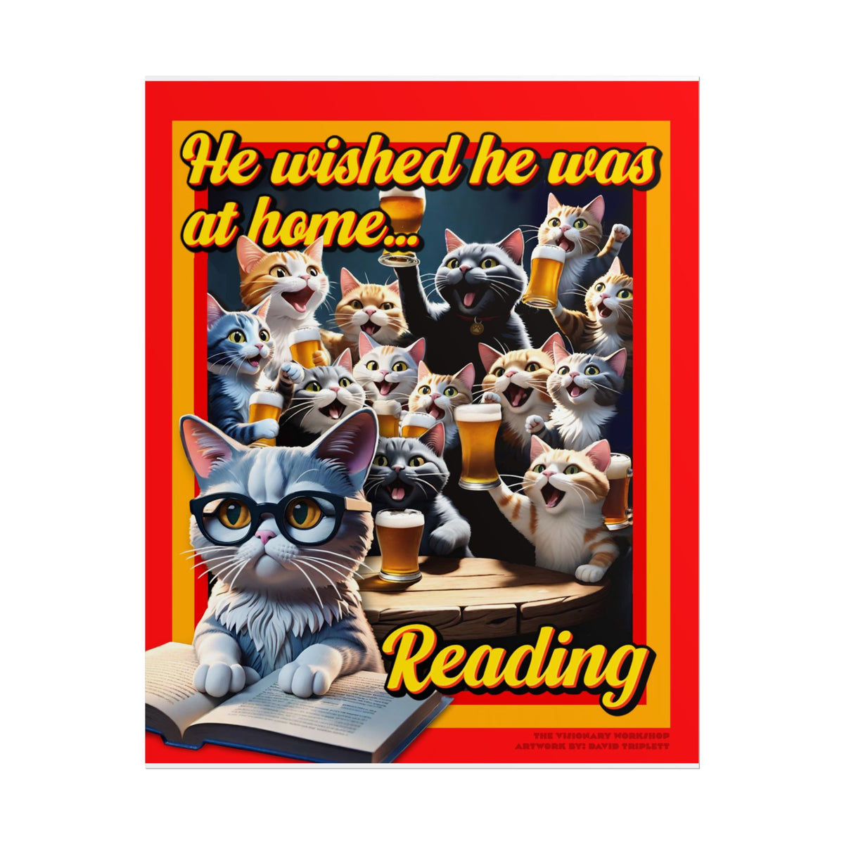 Cozy Cat Reading Poster, Home Decor, Gift for Cat Lovers, Cozy Vibes, Unique Wall Art, Reading Enthusiasts