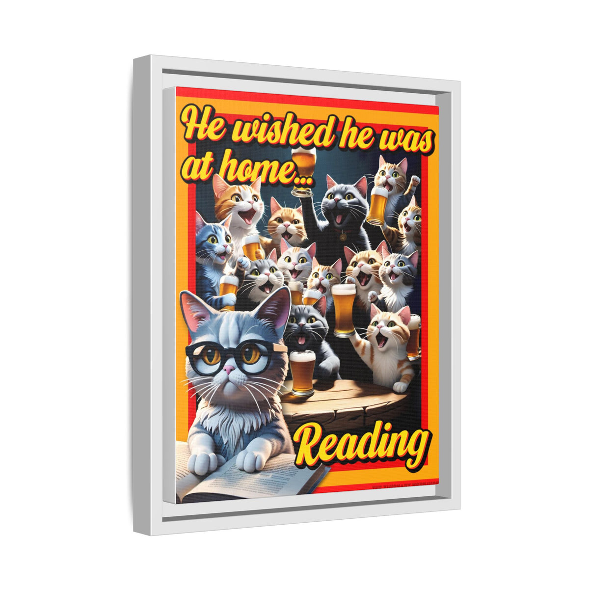 Cat-Themed Framed Canvas Art Print | Perfect Gift for Cat Lovers, Home Decor, Reading Nook, Cat Lover Gift, Fun Wall Art