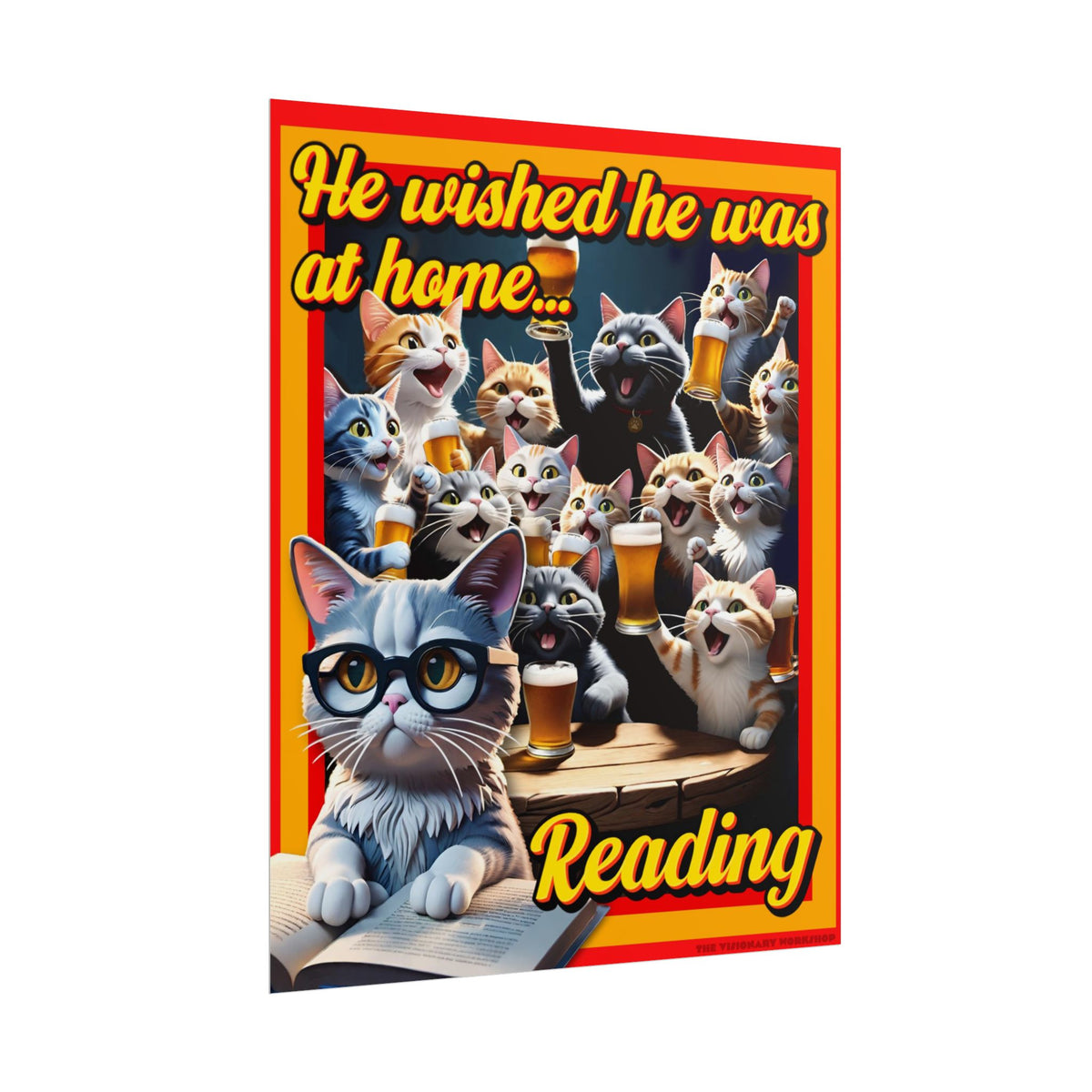 Cat-Themed Rolled Poster for Book Lovers, Reading Decor, Cat Art Print, Home Office Wall Art, Funny Gift for Cat Lovers