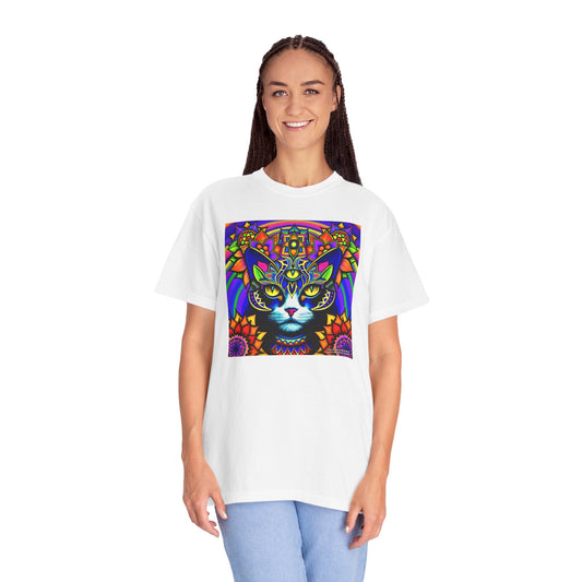 Psychedelic Cat T-Shirt, Vibrant Cat Tee, Unisex Graphic Shirt, Bohemian Style Top, Artistic Gift for Cat Lovers
