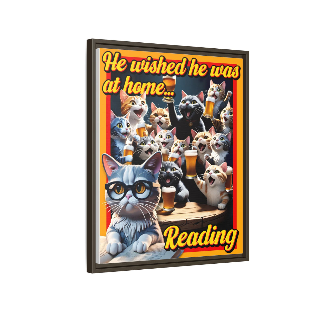 Cat-Themed Framed Canvas Art Print | Perfect Gift for Cat Lovers, Home Decor, Reading Nook, Cat Lover Gift, Fun Wall Art