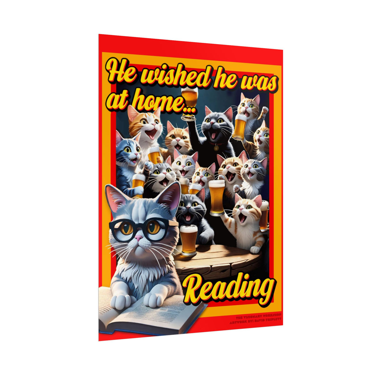 Cat-Themed Rolled Poster for Book Lovers, Reading Decor, Cat Art Print, Home Office Wall Art, Funny Gift for Cat Lovers