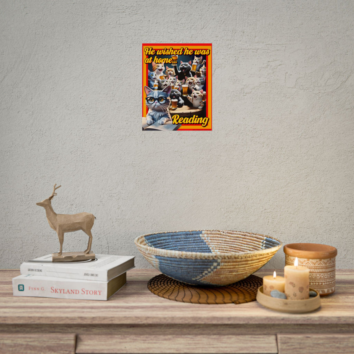 Cat-Themed Rolled Poster for Book Lovers, Reading Decor, Cat Art Print, Home Office Wall Art, Funny Gift for Cat Lovers