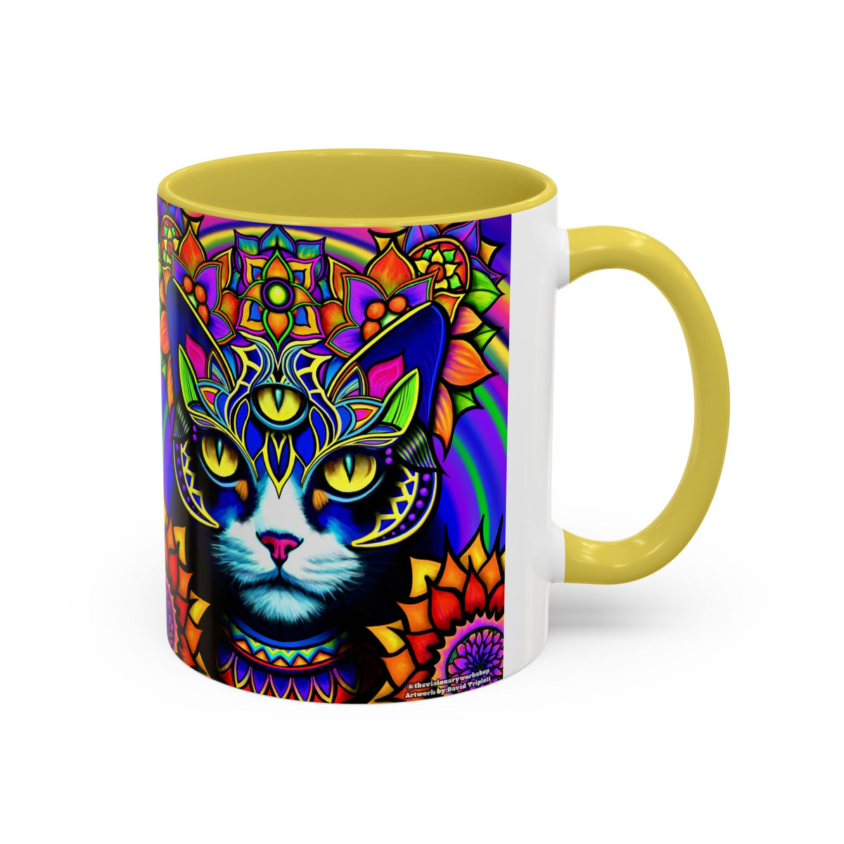 Psychedelic Cat Mug - Psychedelic Art Cup, Vibrant Coffee Mug, Unique Gift for Cat Lovers, Fun Home Decor, 11oz & 15oz Options