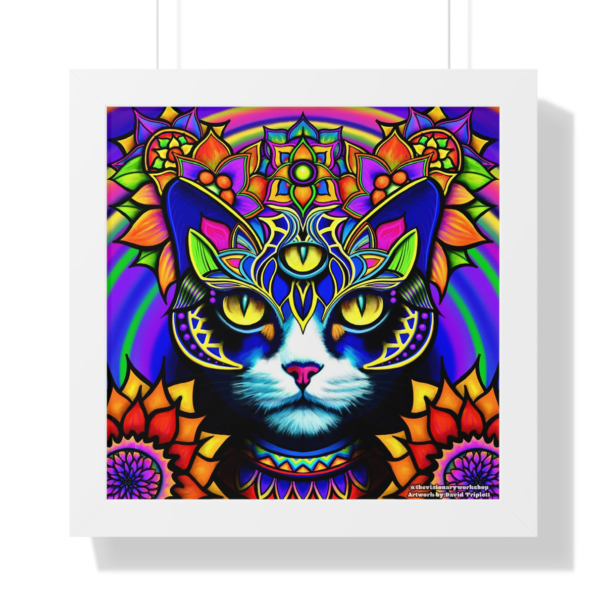 Colorful Cat Framed Vertical Poster, Bohemian Wall Art, Cat Lover Gift, Home Decor, Unique Cat Prints, Vibrant Animal Art