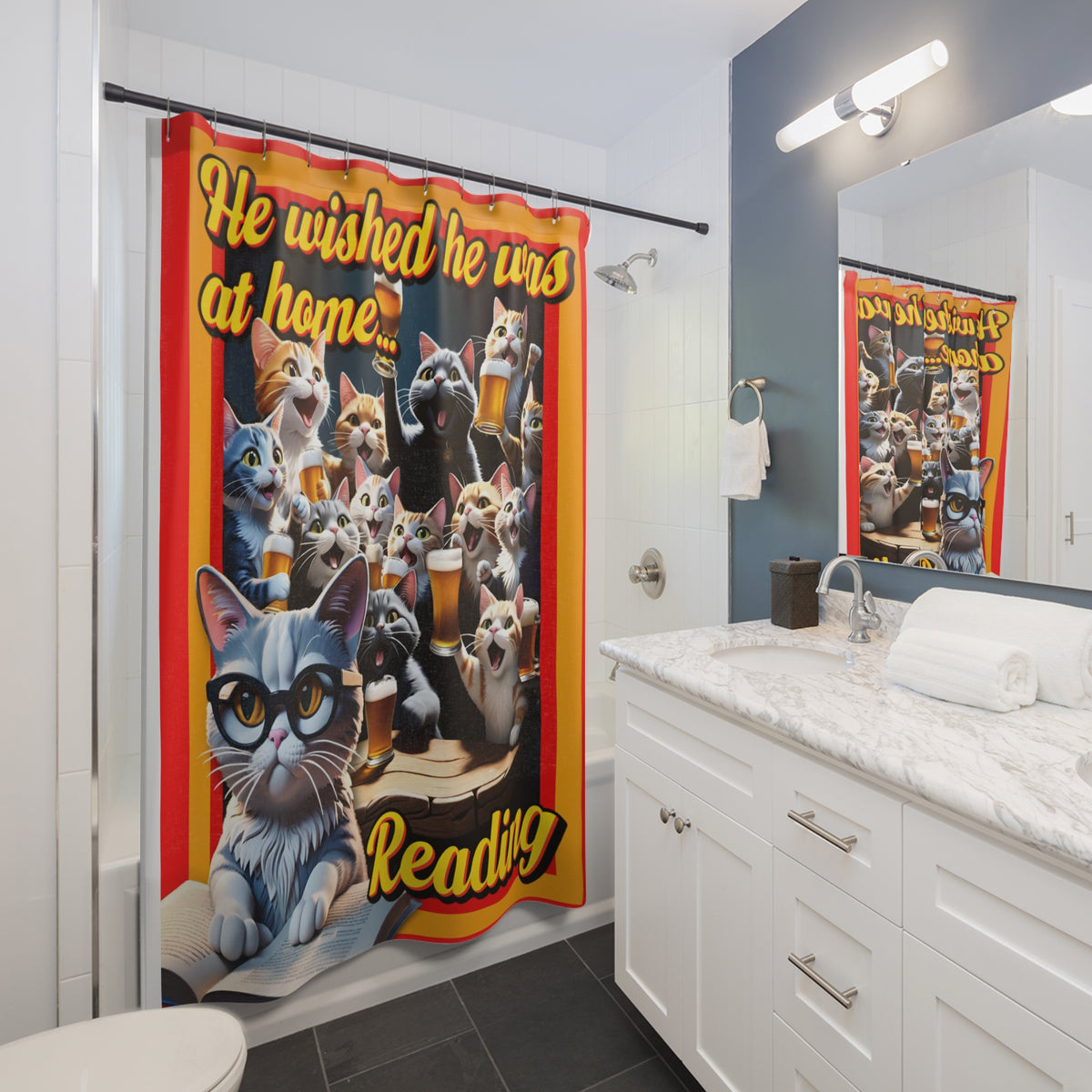 Whimsical Cat-Themed Shower Curtain, Fun Bathroom Decor, Pet Lover Gift, Unique Home Accents, Funny Cat Shower Curtain