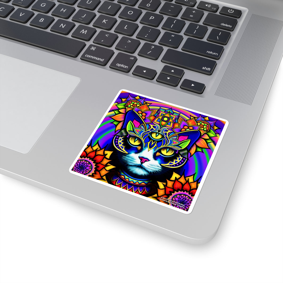 Psychedelic Cat Art Stickers, Colorful Square Stickers for Cat Lovers, Laptop Decal, Unique Gift for Pet Owners, Fun Party Favors
