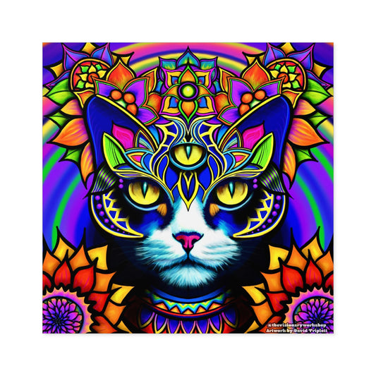 Vibrant Cat Stickers, Boho Decor, Gift for Cat Lovers, Colorful Wall Art, Unique Stationery, Indoor/Outdoor Use