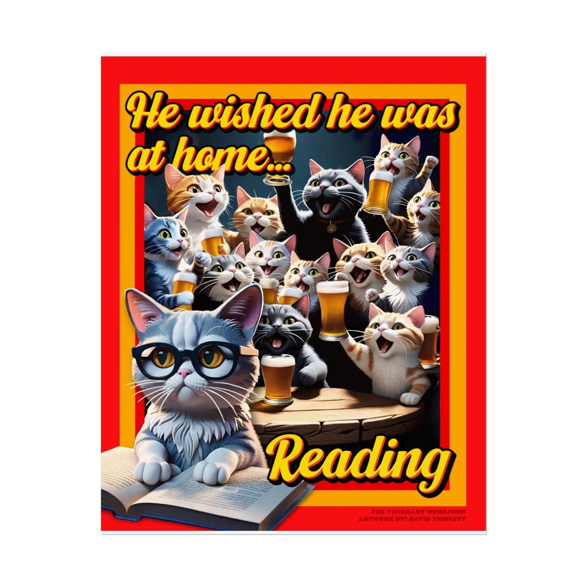 Cozy Cat Reading Poster, Home Decor, Gift for Cat Lovers, Cozy Vibes, Unique Wall Art, Reading Enthusiasts