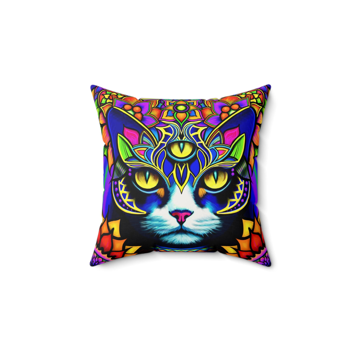 Psychedelic Cat Faux Suede Pillow Cover, Bohemian Decor, Cat Lover Gift, Psychedelic Home Accent, Artful Cushion for Living Room