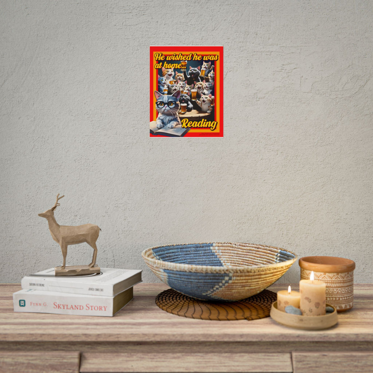 Cozy Cat Reading Poster, Home Decor, Gift for Cat Lovers, Cozy Vibes, Unique Wall Art, Reading Enthusiasts