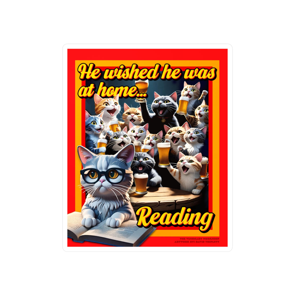 Cat Lover Reading Vinyl Decal, Cute Cat Wall Sticker, Home Office Decor, Gift for Book Lovers, Funny Cat Quote