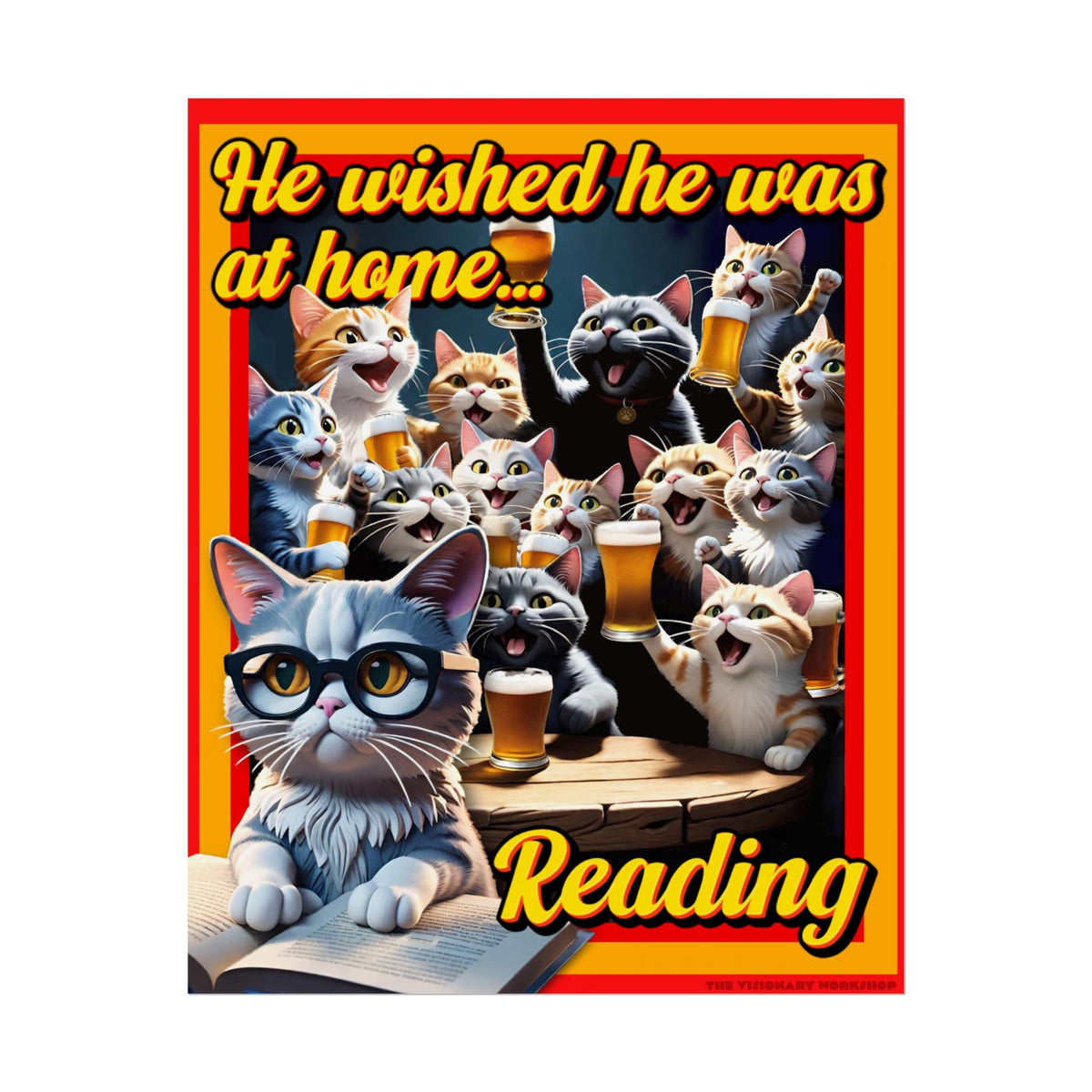 Cat-Themed Rolled Poster for Book Lovers, Reading Decor, Cat Art Print, Home Office Wall Art, Funny Gift for Cat Lovers