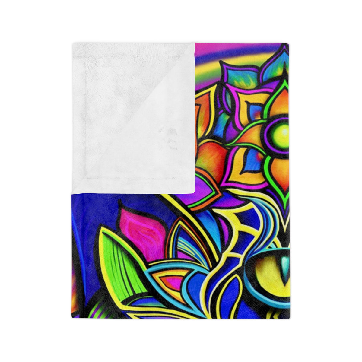 Psychedelic Cat Velveteen Blanket - Cozy Home Decor, Gift for Cat Lovers, Psychedelic Art, Vibrant Soft Throw, Perfect for All Occasions
