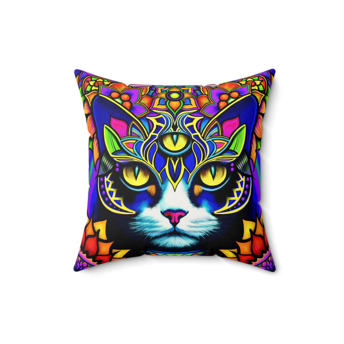 Psychedelic Cat Faux Suede Pillow Cover, Bohemian Decor, Cat Lover Gift, Psychedelic Home Accent, Artful Cushion for Living Room
