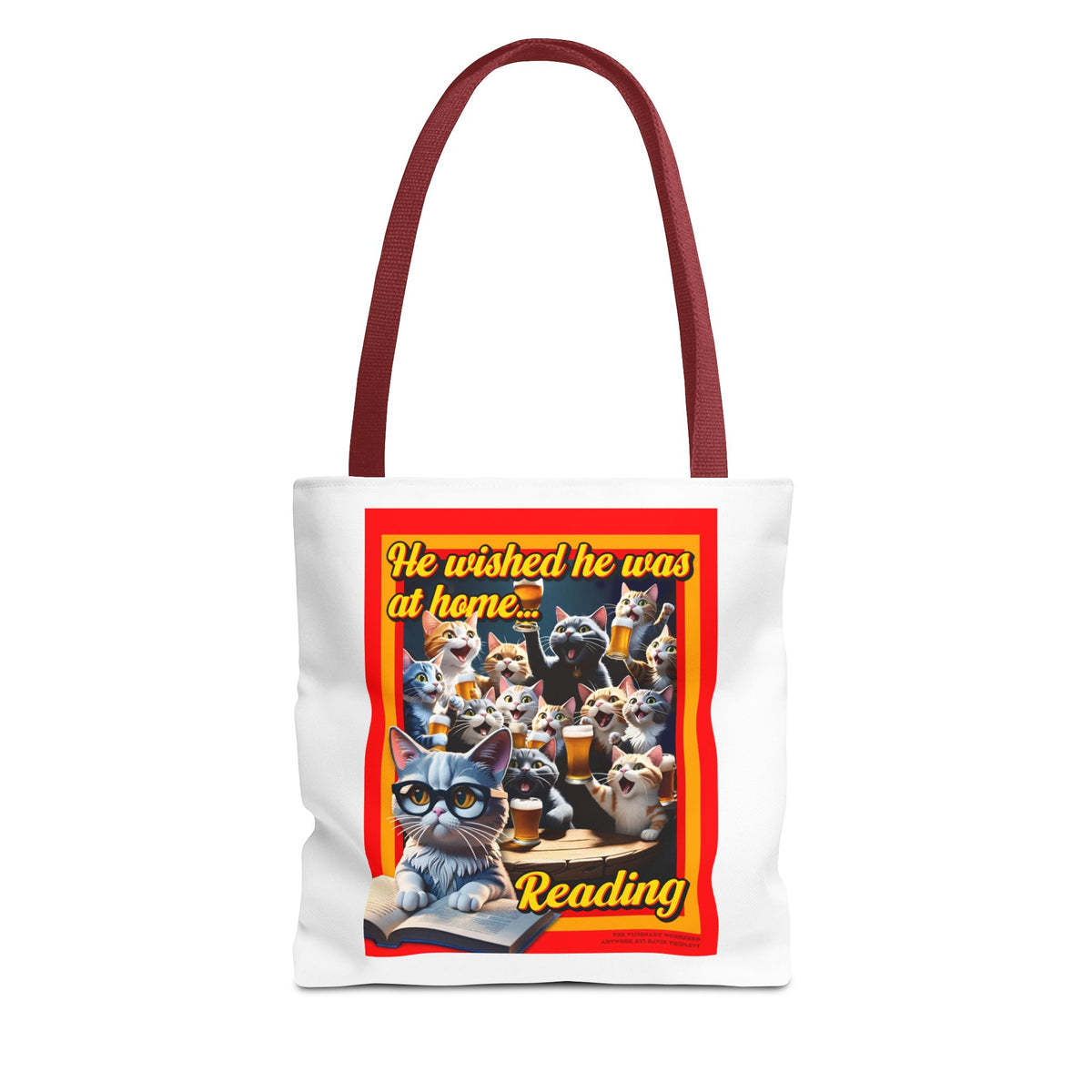 Literary Cat Tote Bag, Reading Gift, Book Lover Accessory, Cat Themed Bag, AOP Tote, Feline Bookworm