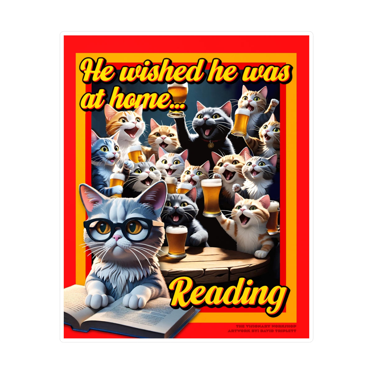 Cat Lover Reading Vinyl Decal, Cute Cat Wall Sticker, Home Office Decor, Gift for Book Lovers, Funny Cat Quote