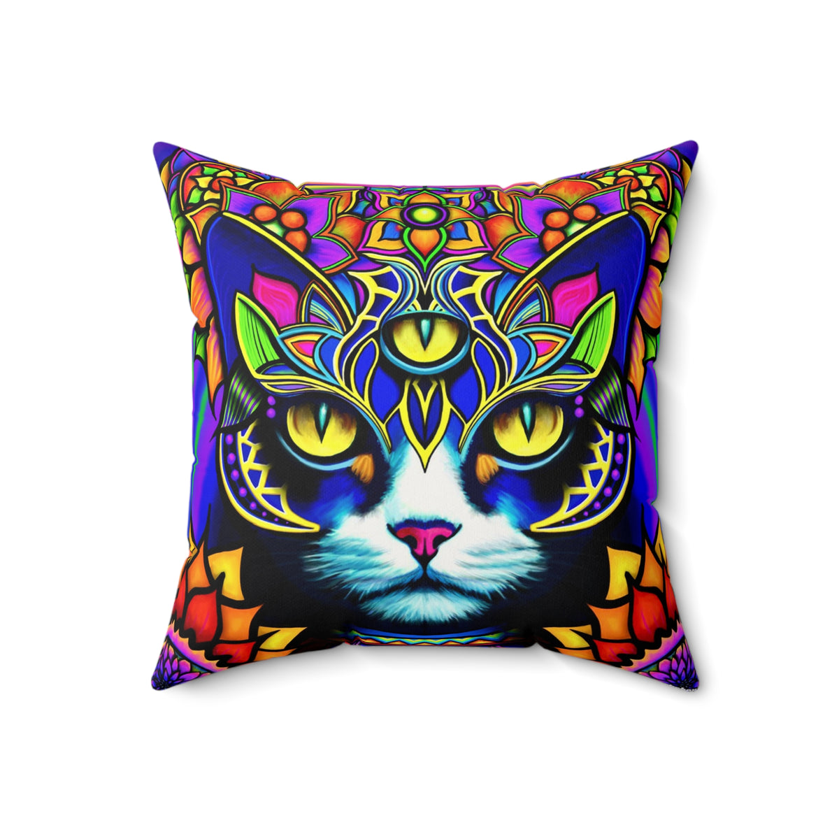 Psychedelic Cat Faux Suede Pillow Cover, Bohemian Decor, Cat Lover Gift, Psychedelic Home Accent, Artful Cushion for Living Room