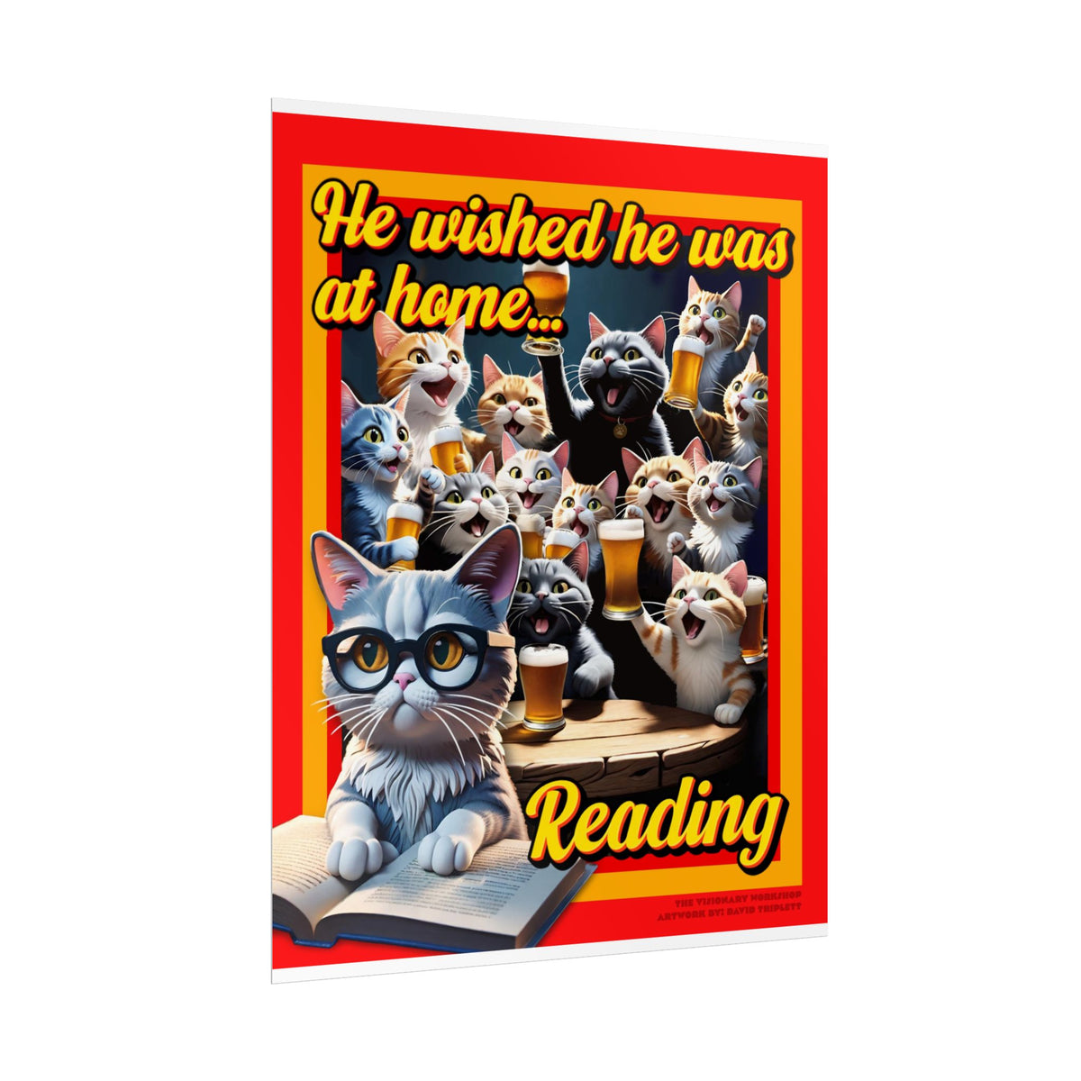 Cozy Cat Reading Poster, Home Decor, Gift for Cat Lovers, Cozy Vibes, Unique Wall Art, Reading Enthusiasts