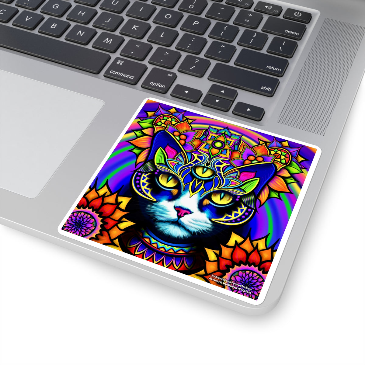 Psychedelic Cat Art Stickers, Colorful Square Stickers for Cat Lovers, Laptop Decal, Unique Gift for Pet Owners, Fun Party Favors