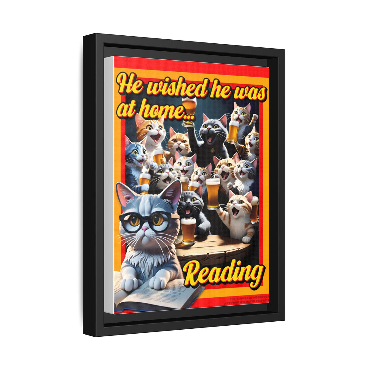 Cat-Themed Framed Canvas Art Print | Perfect Gift for Cat Lovers, Home Decor, Reading Nook, Cat Lover Gift, Fun Wall Art