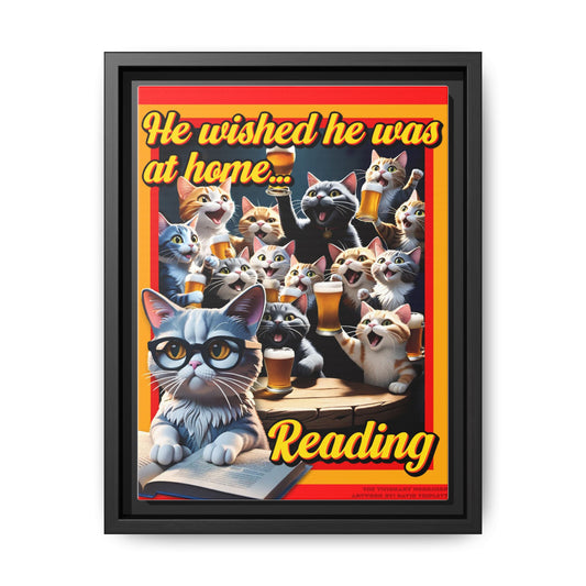Cat-Themed Framed Canvas Art Print | Perfect Gift for Cat Lovers, Home Decor, Reading Nook, Cat Lover Gift, Fun Wall Art