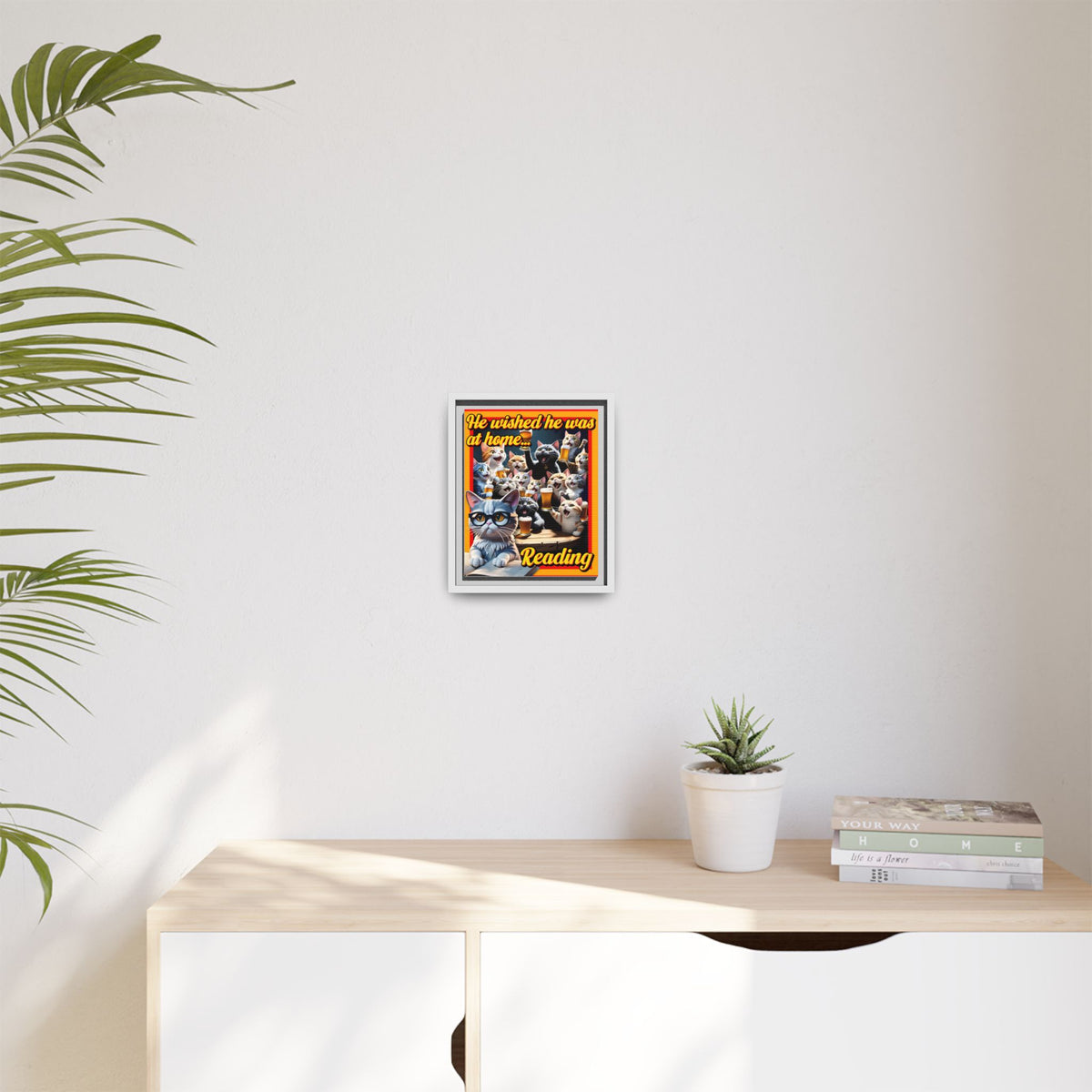 Cat-Themed Framed Canvas Art Print | Perfect Gift for Cat Lovers, Home Decor, Reading Nook, Cat Lover Gift, Fun Wall Art