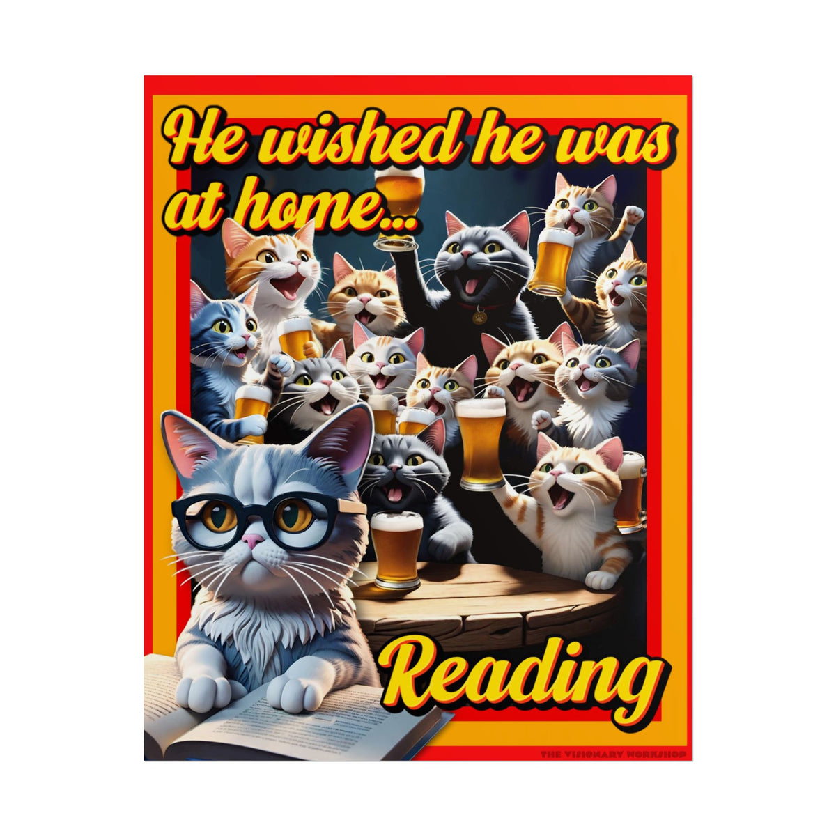 Cat-Themed Rolled Poster for Book Lovers, Reading Decor, Cat Art Print, Home Office Wall Art, Funny Gift for Cat Lovers