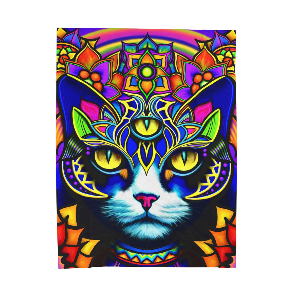 Psychedelic Cat Plush Blanket, Cozy Cat Throw, Colorful Home Decor, Cat Lovers Gift, Unique Living Room Accent