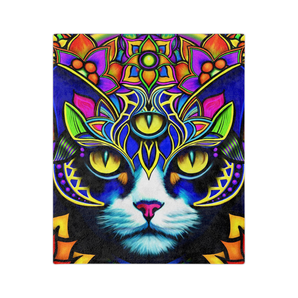 Psychedelic Cat Velveteen Blanket - Cozy Home Decor, Gift for Cat Lovers, Psychedelic Art, Vibrant Soft Throw, Perfect for All Occasions